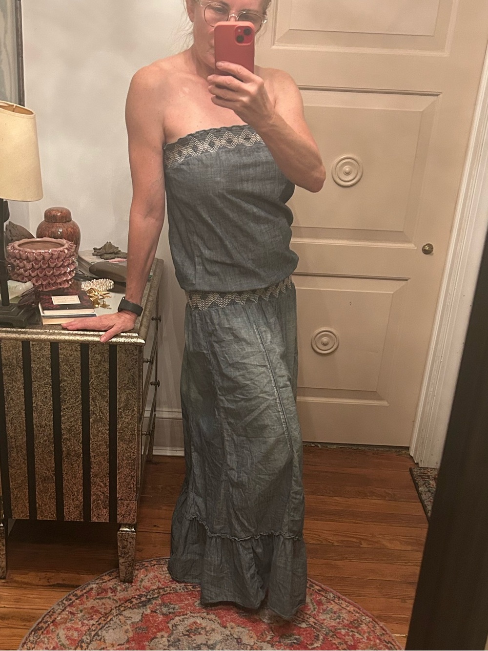 Chip & Pepper sz S  Denim-Look Strapless Maxi Dress - Slate Blue 100% cotton